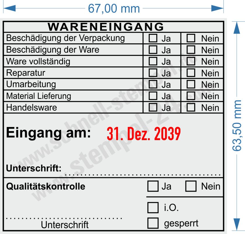 Muster Wareneingangsstempel Handelsware