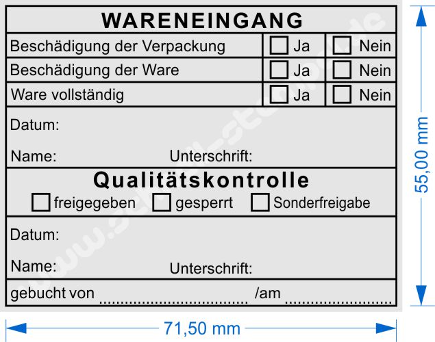 Muster Stempel Wareneigang Qualitätskontrolle