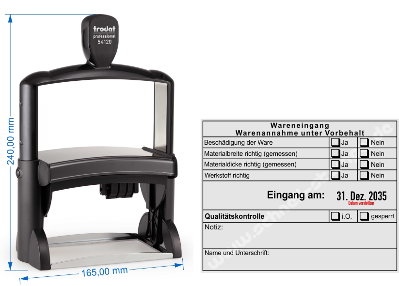 Stempel-Wareneingang-Werkstoff-Materialgroesse