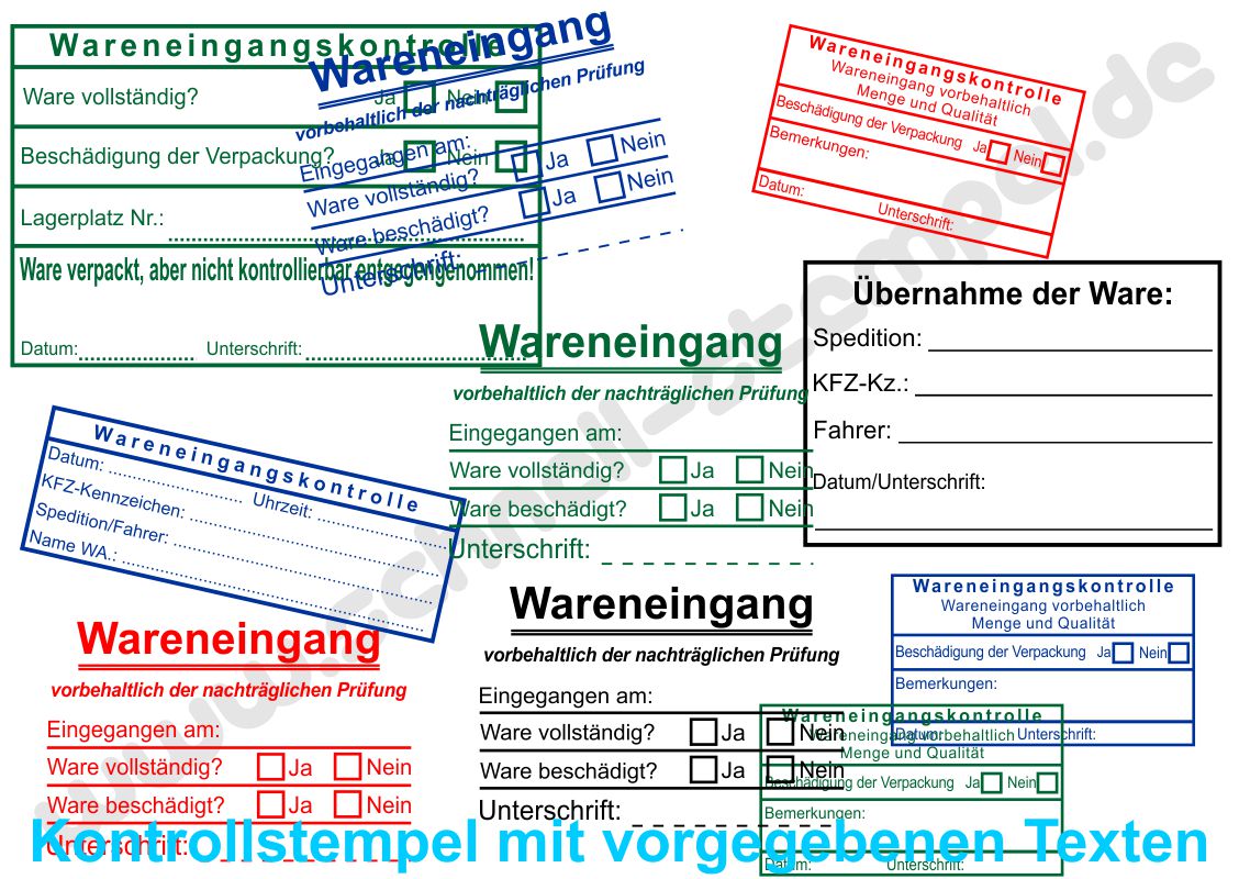 Warenkontrollstempel in verschiedenen Größen